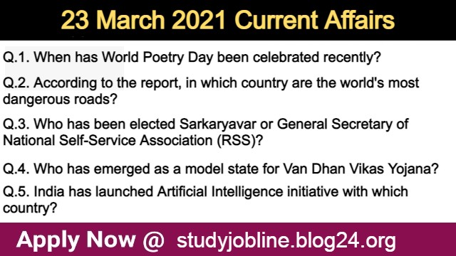 23 March 2021 Current Affairs