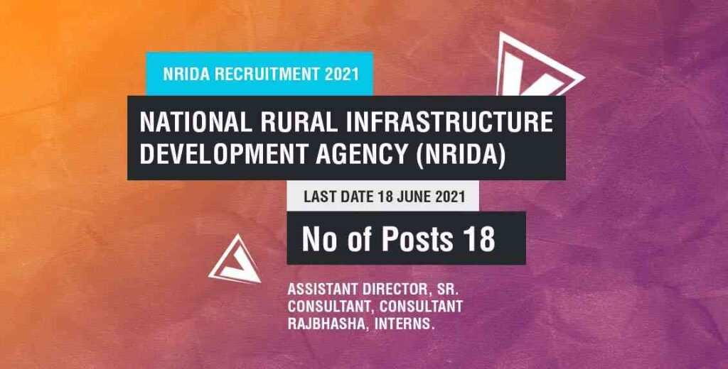 NRIDA Recruitment 2021 Apply 18 Interns, Consultants Post