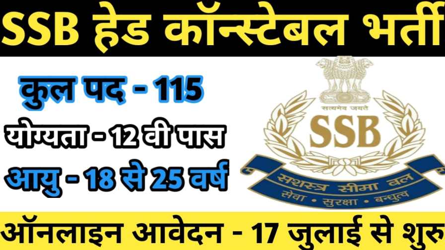 SSB Head Constable Recruitment 2021 Apply online Ministerial 115 Post